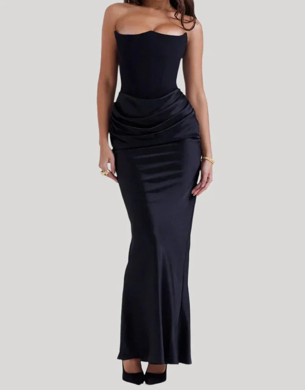 NOUVEAU RICHE Elegantes Trägerloses Maxikleid Für Hochzeiten Und Galas Schwarz