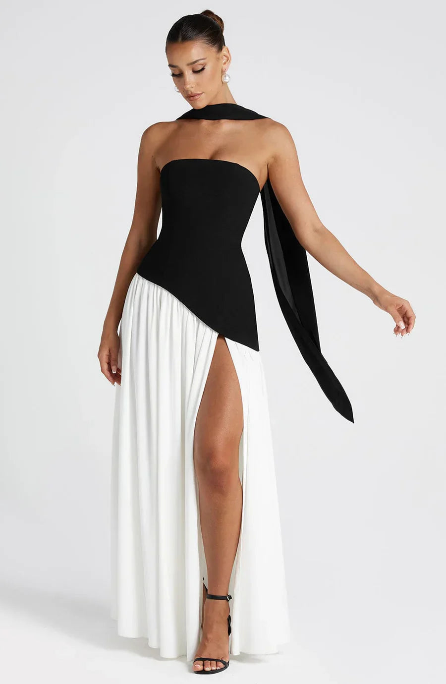 NOUVEAU RICHE Damen Abendkleid – Bicolor & Bustier mit Schal