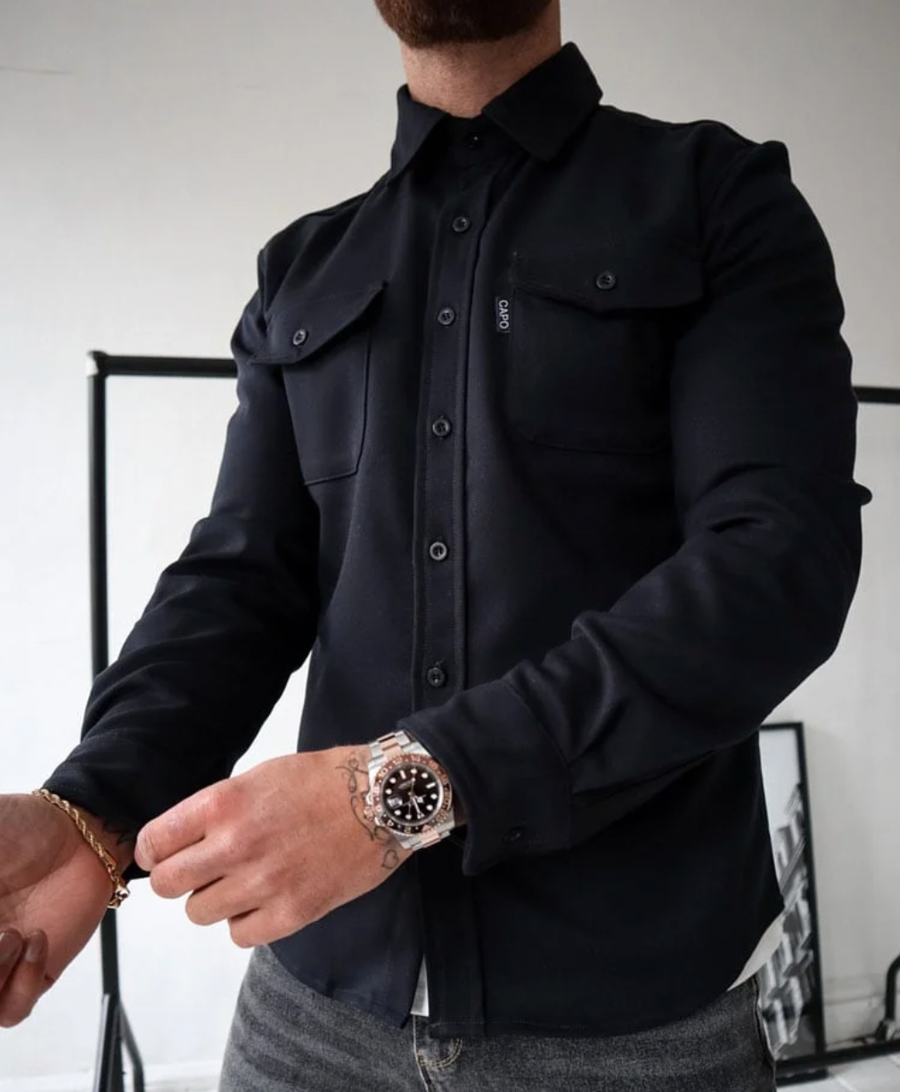 NOUVEAU RICHE Herren Overshirt-Jacke Leicht zu Reinigen Farbtöne Schwarz