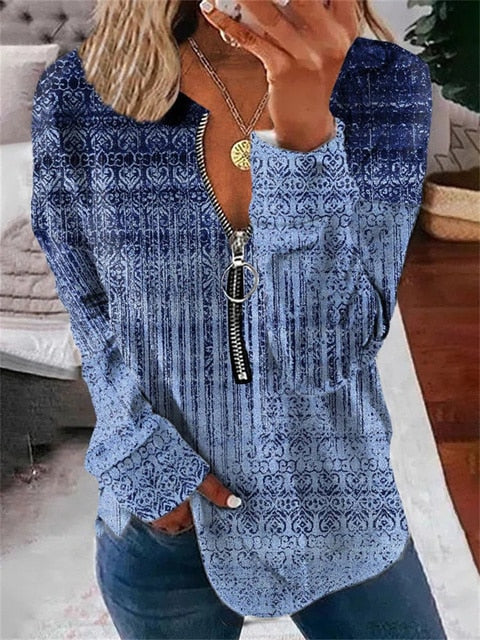NOUVEAU RICHE Oversize Pullover Vintage Muster Kuschelig Strickstoff Blau