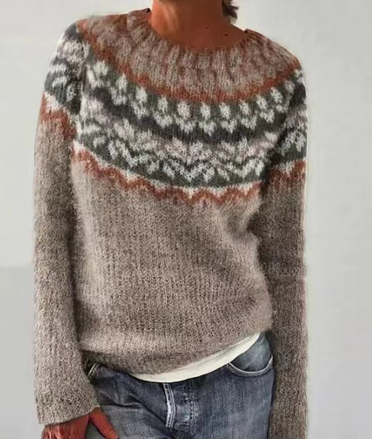 NOUVEAU RICHE Vintage Pullover Kuscheliger Herbststrickpullover Klassisch Beige Grau