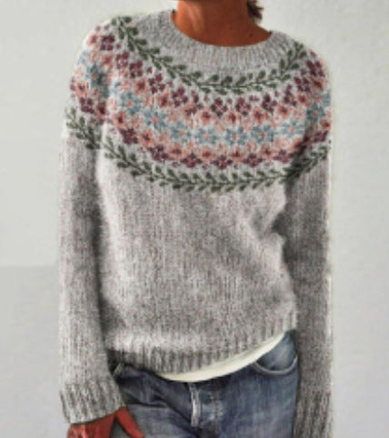 NOUVEAU RICHE Vintage Pullover Kuscheliger Herbststrickpullover Klassisch Grau Grün