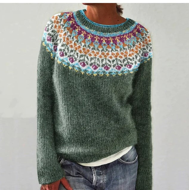 NOUVEAU RICHE Vintage Pullover Kuscheliger Herbststrickpullover Klassisch Grün Blau