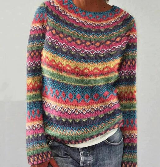 NOUVEAU RICHE Vintage Pullover Kuscheliger Herbststrickpullover Klassisch Mehrfarbig Zwei