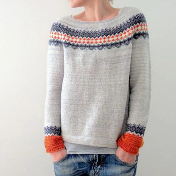 NOUVEAU RICHE Vintage Wollpullover Damen Warm Stilvoll Für Herbst Winter Grau