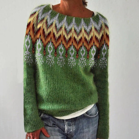 NOUVEAU RICHE Vintage Wollpullover Damen Warm Stilvoll Für Herbst Winter Hellgrün