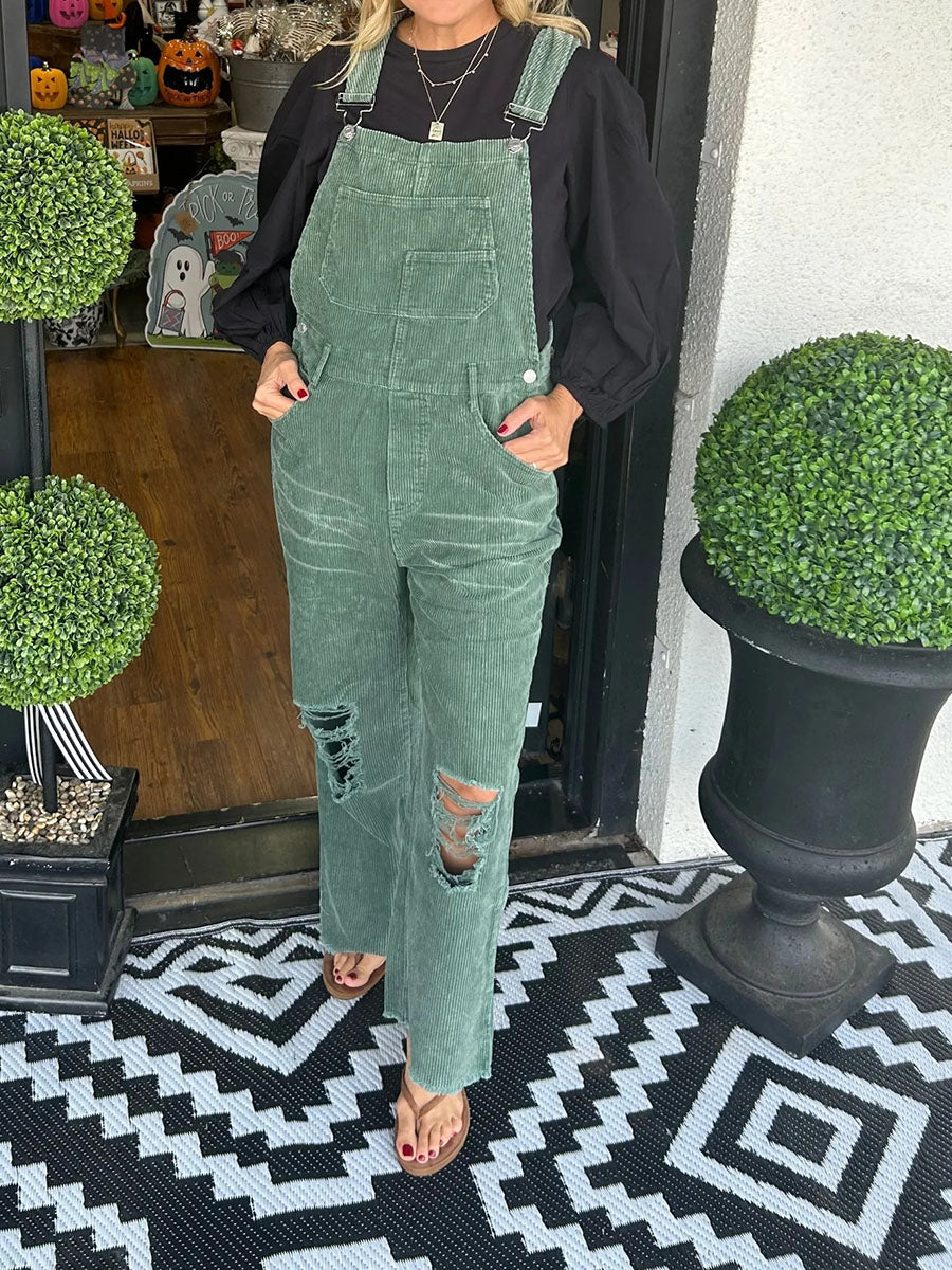 NOUVEAU RICHE Vintage-inspirierter Cord-Overall im Used-Look für Damen mit Entspannter Passform und Retro-Charme aus Weichem Hochwertigem Cordstoff Grün