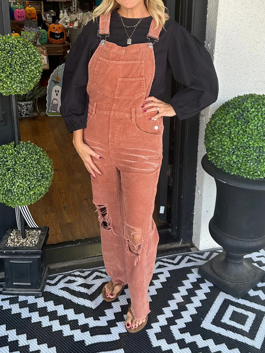 NOUVEAU RICHE Vintage-inspirierter Cord-Overall im Used-Look für Damen mit Entspannter Passform und Retro-Charme aus Weichem Hochwertigem Cordstoff Orange