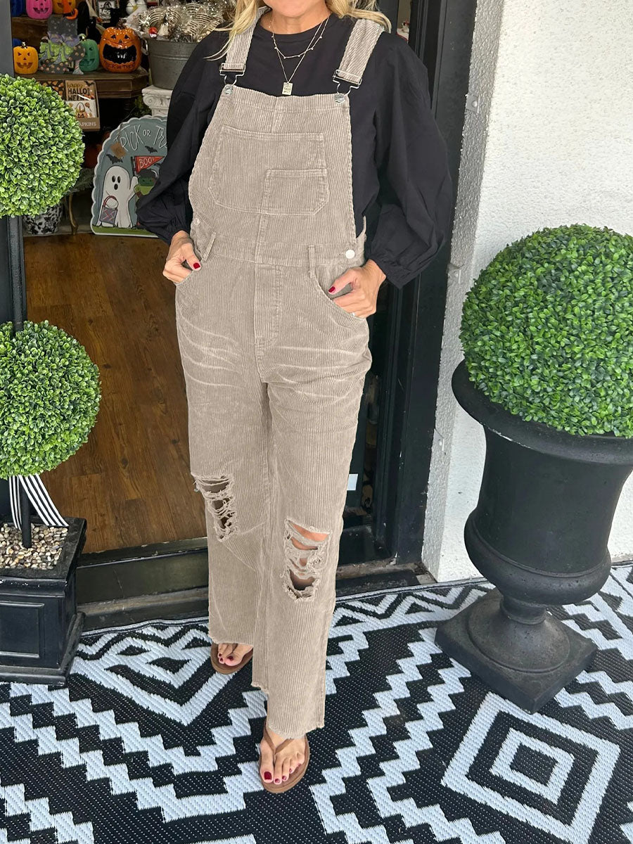 NOUVEAU RICHE Vintage-inspirierter Cord-Overall im Used-Look für Damen mit Entspannter Passform und Retro-Charme aus Weichem Hochwertigem Cordstoff Khaki