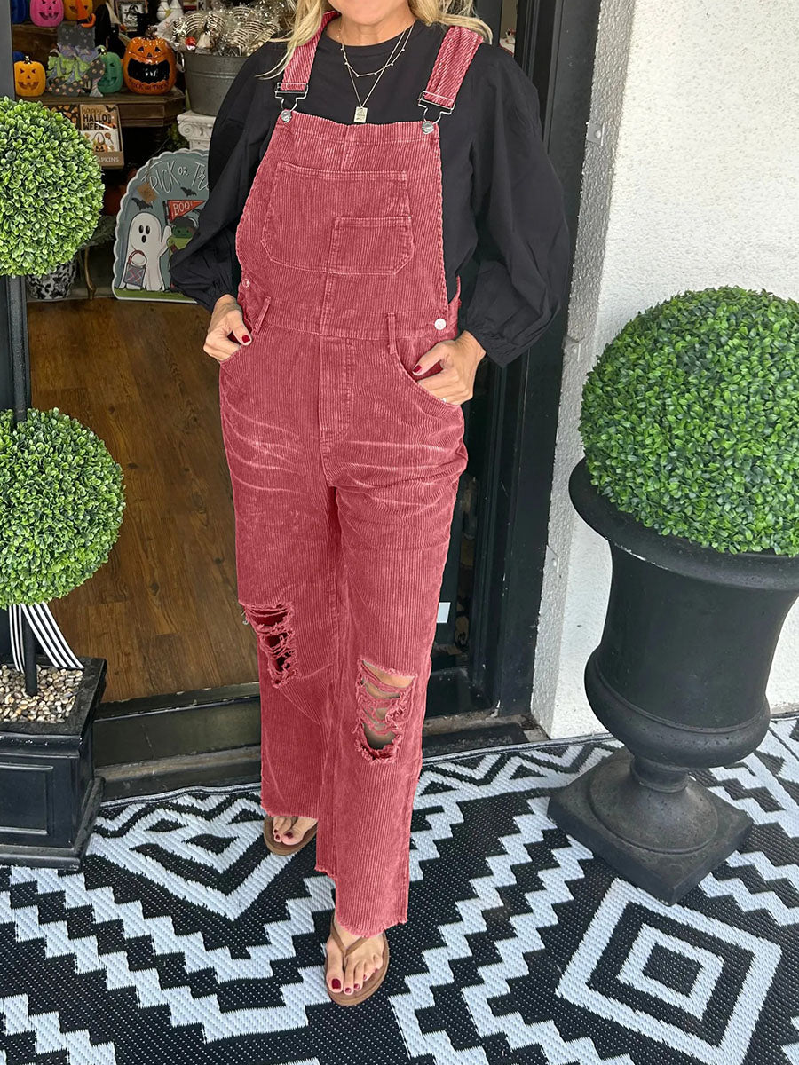 NOUVEAU RICHE Vintage-inspirierter Cord-Overall im Used-Look für Damen mit Entspannter Passform und Retro-Charme aus Weichem Hochwertigem Cordstoff Burgund