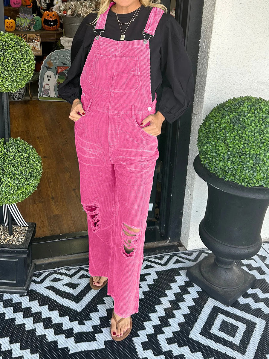 NOUVEAU RICHE Vintage-inspirierter Cord-Overall im Used-Look für Damen mit Entspannter Passform und Retro-Charme aus Weichem Hochwertigem Cordstoff Rosa
