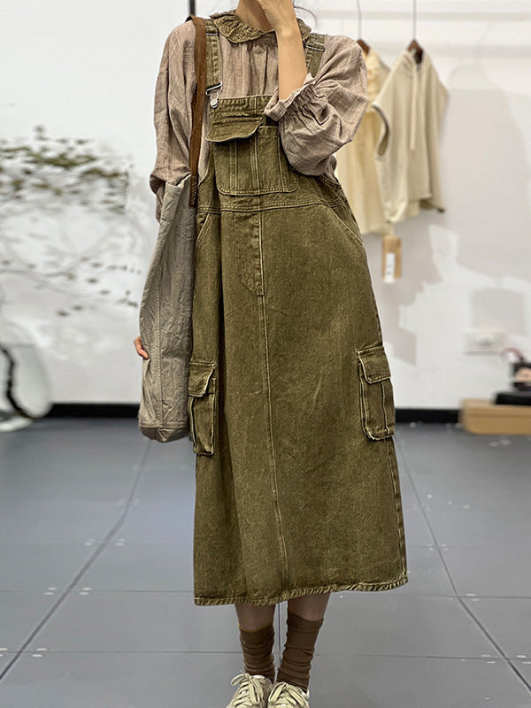 NOUVEAU RICHE Vintage-inspiriertes Cargo-Overallkleid Mit Verstellbaren Schultergurten Und Latztaschen Für Damen In Bequemer Passform Aus Hochwertigem Material