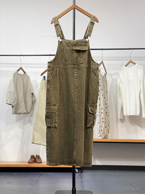 NOUVEAU RICHE Vintage-inspiriertes Cargo-Overallkleid Mit Verstellbaren Schultergurten Und Latztaschen Für Damen In Bequemer Passform Aus Hochwertigem Material
