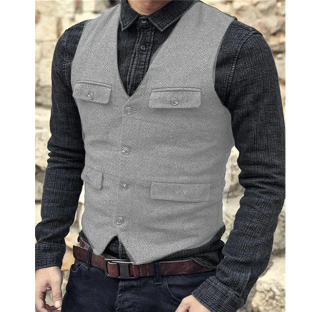 NOUVEAU RICHE Vintage Einreihige Weste Herren Gilet – Klassisch, Polyester-Mischung Silber