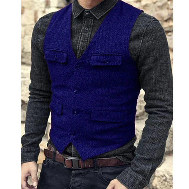 NOUVEAU RICHE Vintage Einreihige Weste Herren Gilet – Klassisch, Polyester-Mischung Königsblau