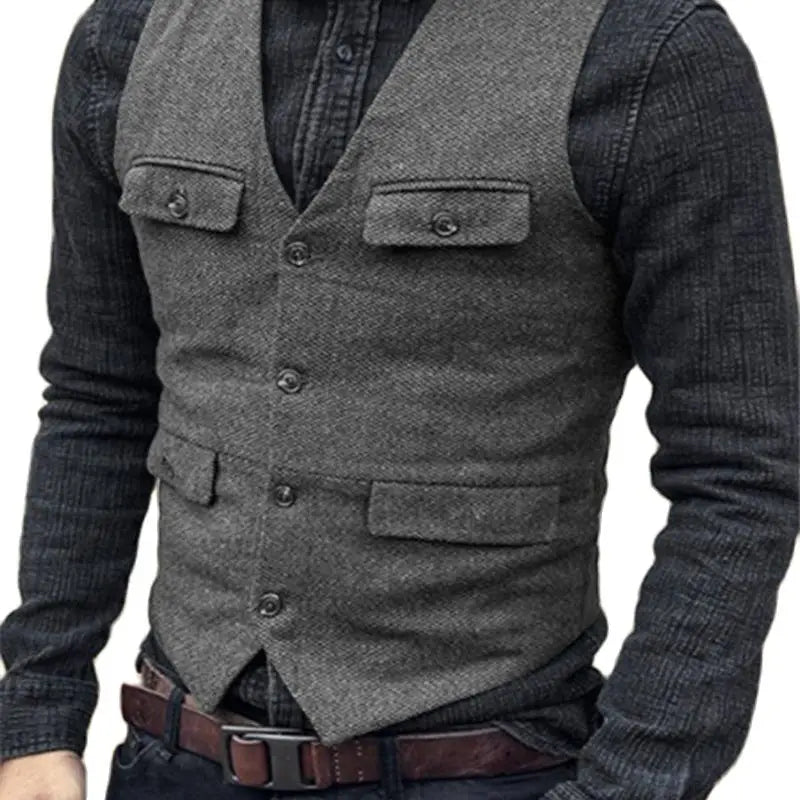 NOUVEAU RICHE Vintage Einreihige Weste Herren Gilet – Klassisch, Polyester-Mischung
