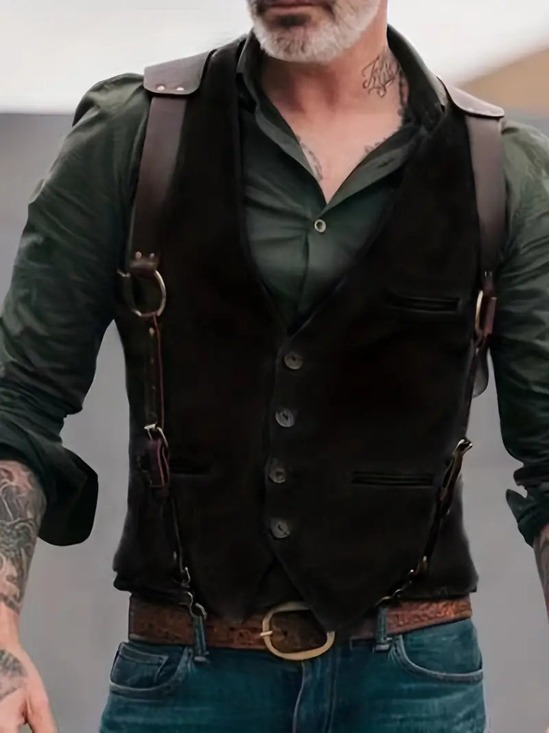 NOUVEAU RICHE Vintage V-Ausschnitt Weste Herren – Wendbar Schwarz, Hellbraun, Hellgrau Schwarz