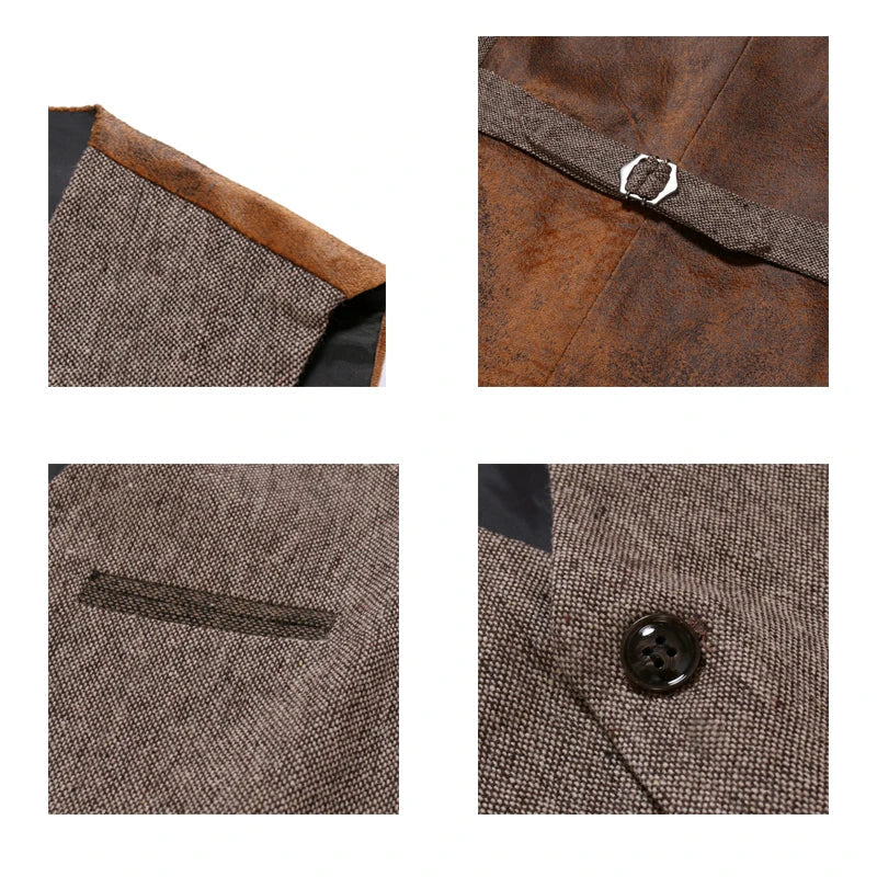 NOUVEAU RICHE Vintage V-Ausschnitt Weste Herren – Wendbar Schwarz, Hellbraun, Hellgrau