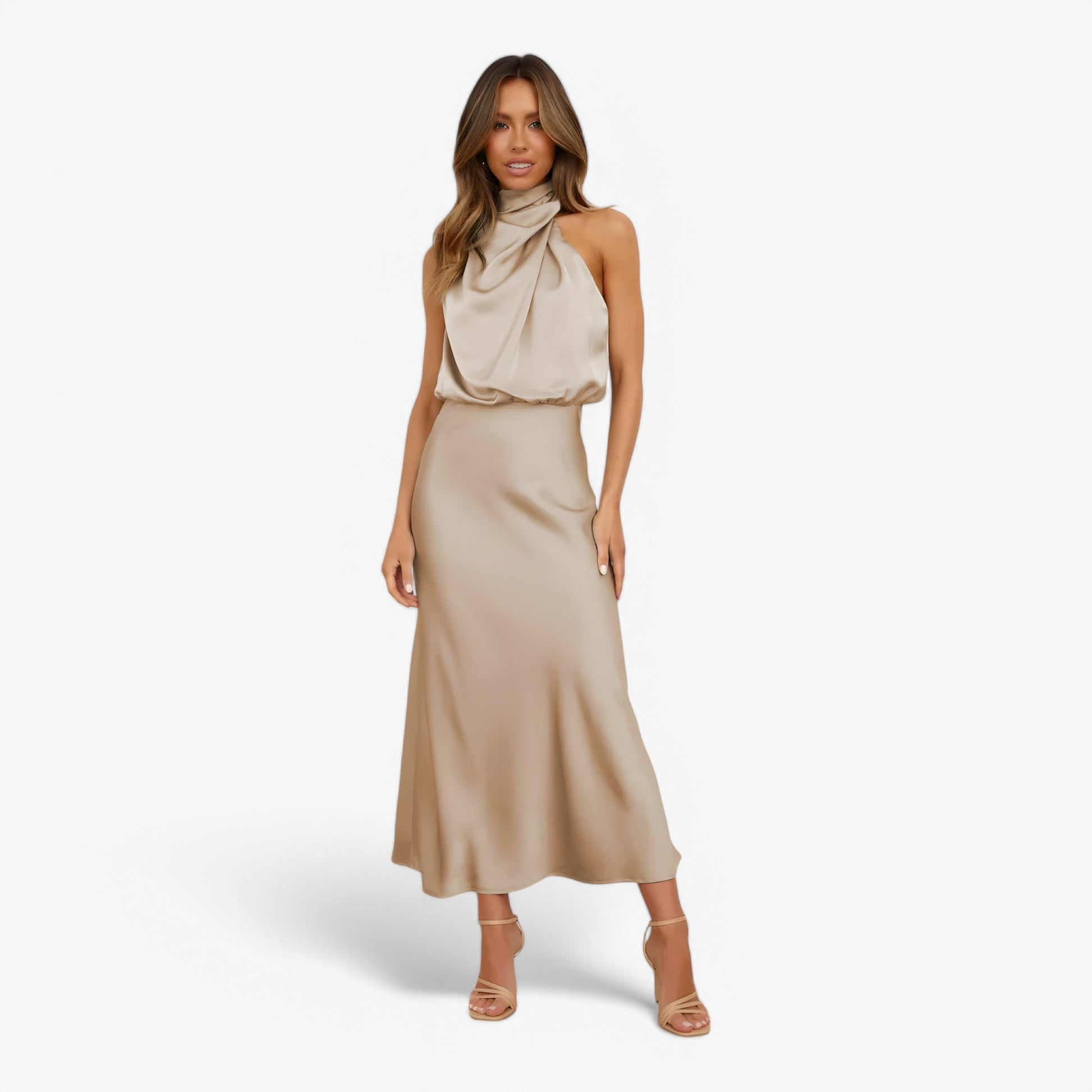NOUVEAU RICHE Estela | Damen-Trägerlos-Festkleid – Anmutige Eleganz & Komfort für Events Khaki