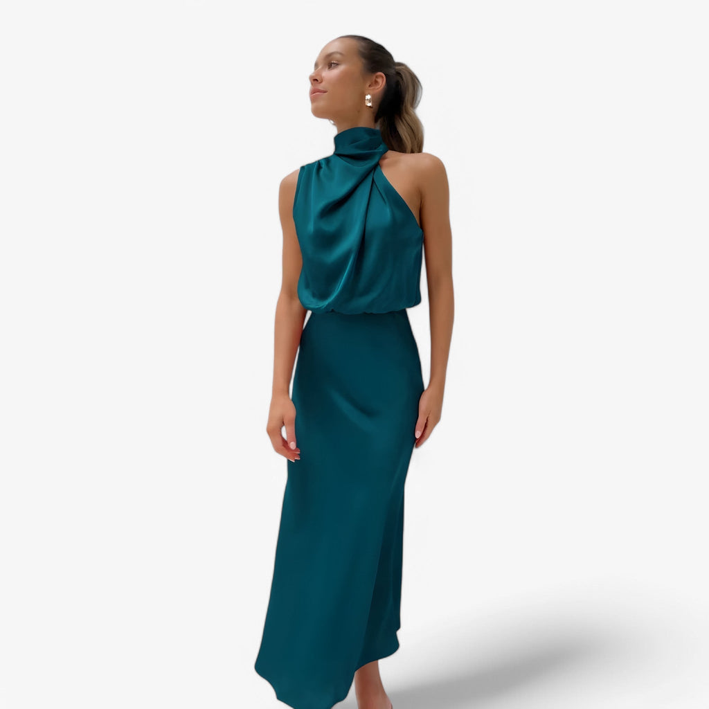 NOUVEAU RICHE Estela | Damen-Trägerlos-Festkleid – Anmutige Eleganz & Komfort für Events Petrolblau
