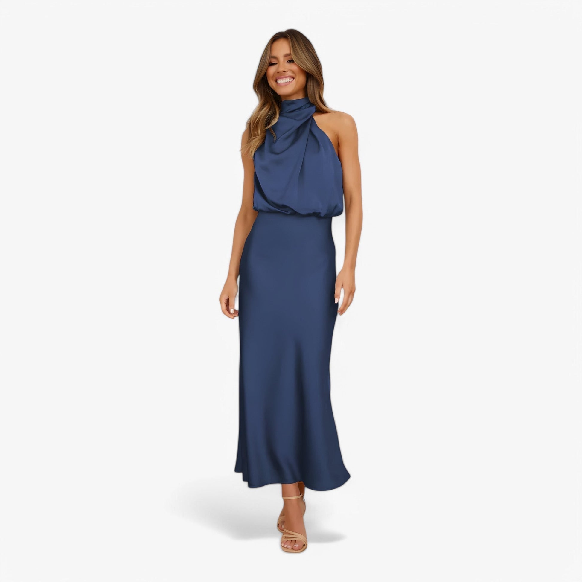 NOUVEAU RICHE Estela | Damen-Trägerlos-Festkleid – Anmutige Eleganz & Komfort für Events Marineblau