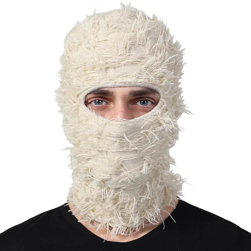 Vollgesichtsmaske, Skimaske, Sturmhaube, Strickmütze im Used-Look, Tarnmuster, Herrenmütze, Damenmütze, Wintermütze, warm, winddicht, Fahrradmütze 2
