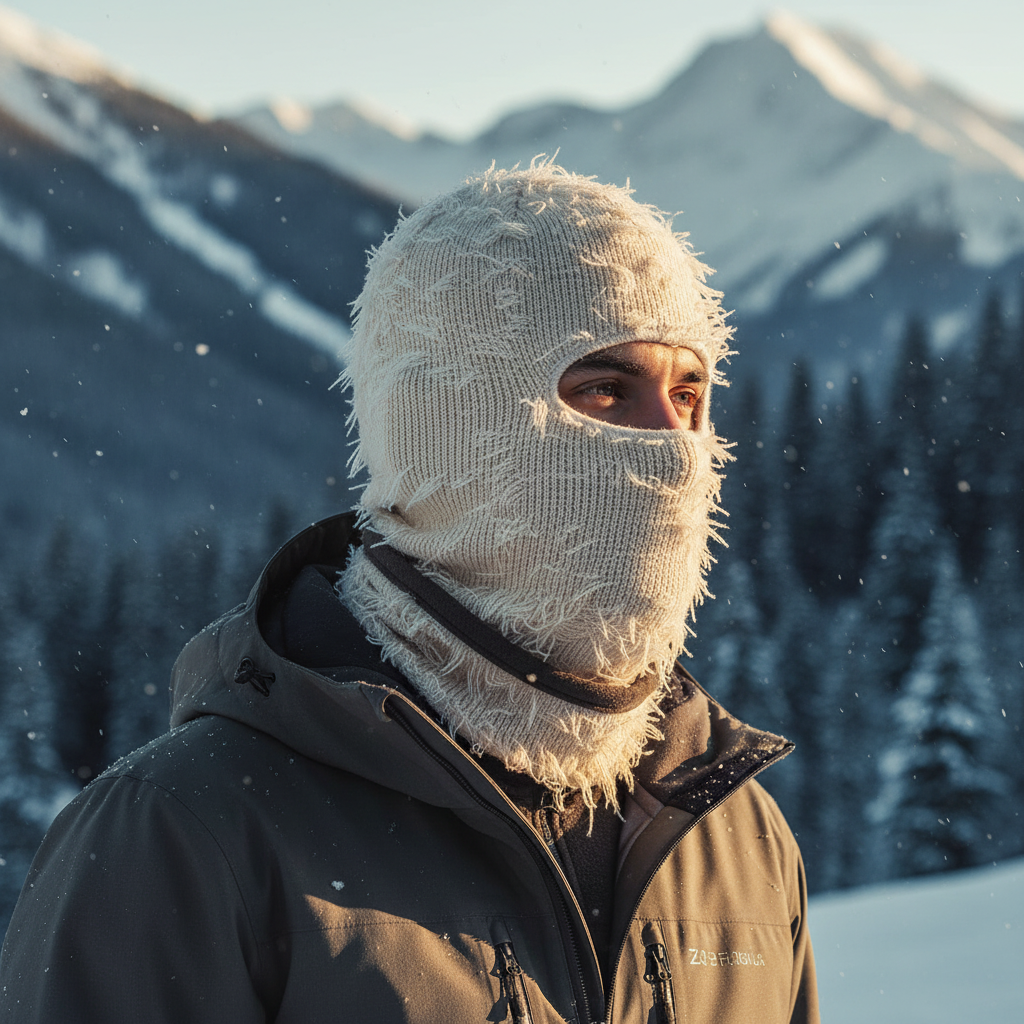 Herrenmütze Vollgesichtsmaske Skimaske Used-Look Tarnmuster Wintermütze Warm