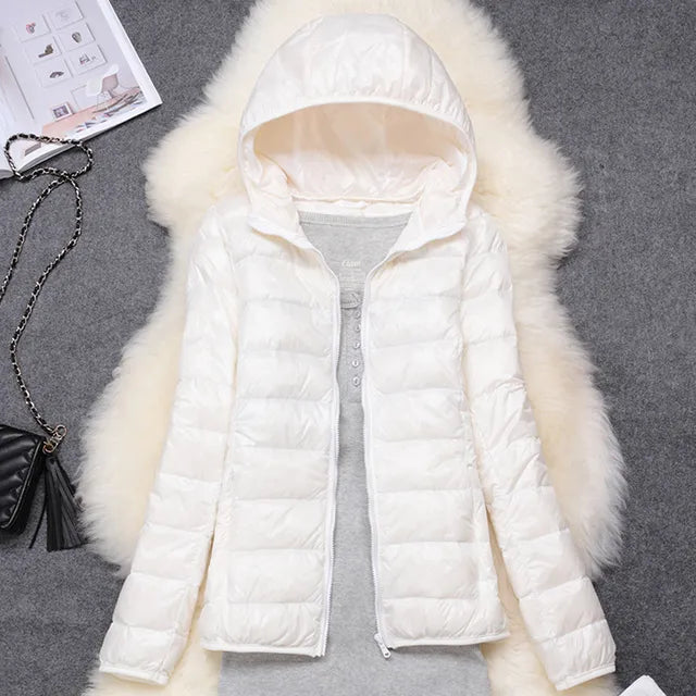 NOUVEAU RICHE Daunenmantel Kapuze Ultraleicht Packbar Federleichte Wärme - Winterjacke - Wintermäntel Damen Weiß