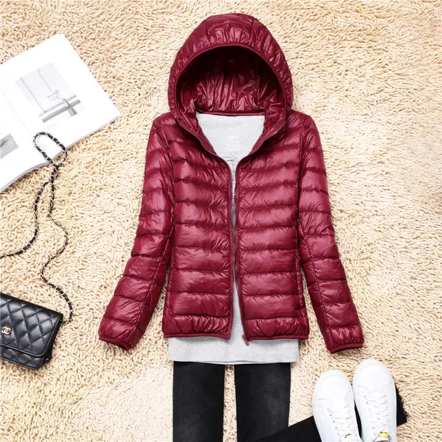 NOUVEAU RICHE Daunenmantel Kapuze Ultraleicht Packbar Federleichte Wärme - Winterjacke - Wintermäntel Damen Weinrot