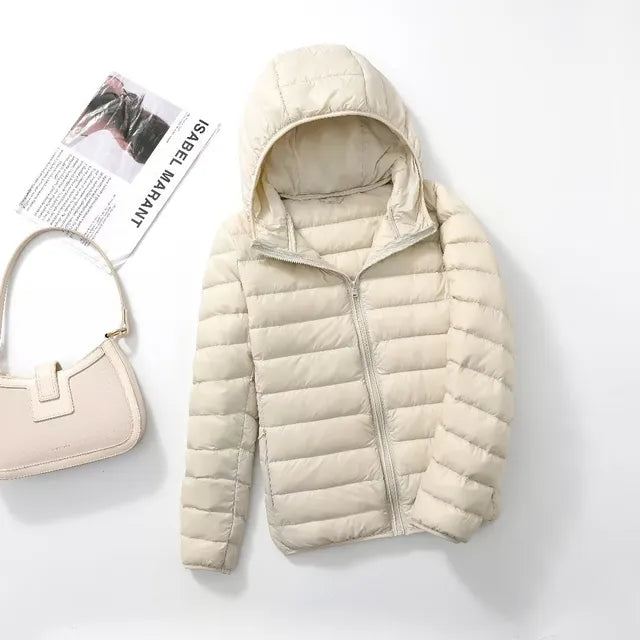 NOUVEAU RICHE Daunenmantel Kapuze Ultraleicht Packbar Federleichte Wärme - Winterjacke - Wintermäntel Damen Creme