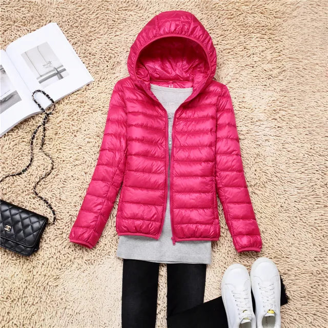 NOUVEAU RICHE Daunenmantel Kapuze Ultraleicht Packbar Federleichte Wärme - Winterjacke - Wintermäntel Damen Rosenrot