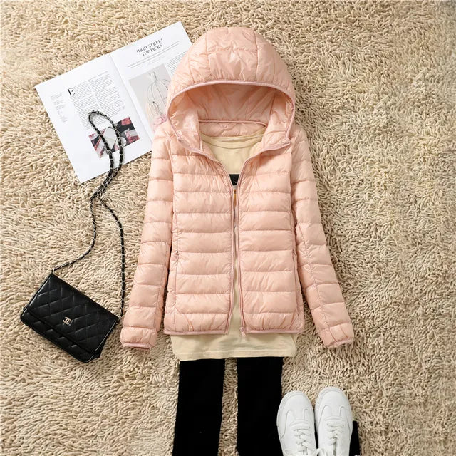NOUVEAU RICHE Daunenmantel Kapuze Ultraleicht Packbar Federleichte Wärme - Winterjacke - Wintermäntel Damen Kirsche rosa