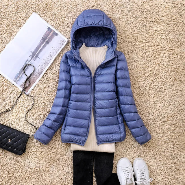 NOUVEAU RICHE Daunenmantel Kapuze Ultraleicht Packbar Federleichte Wärme - Winterjacke - Wintermäntel Damen Haze blau