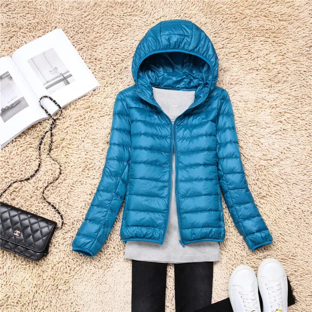 NOUVEAU RICHE Daunenmantel Kapuze Ultraleicht Packbar Federleichte Wärme - Winterjacke - Wintermäntel Damen Blauer See