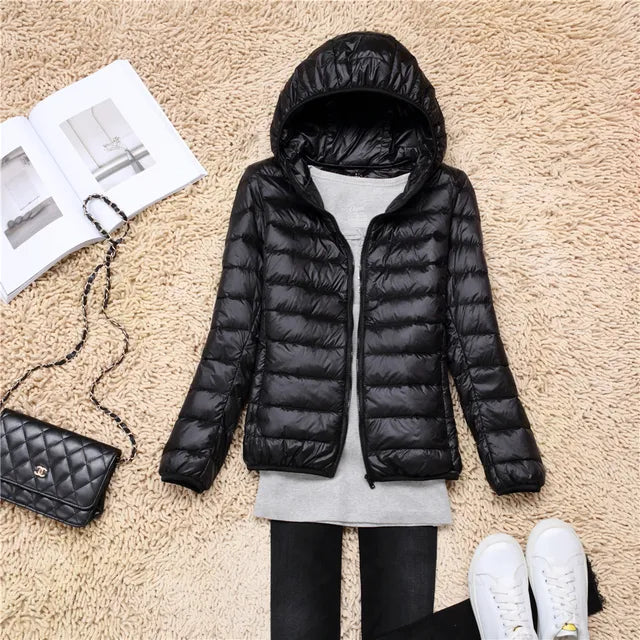 NOUVEAU RICHE Daunenmantel Kapuze Ultraleicht Packbar Federleichte Wärme - Winterjacke - Wintermäntel Damen Schwarz