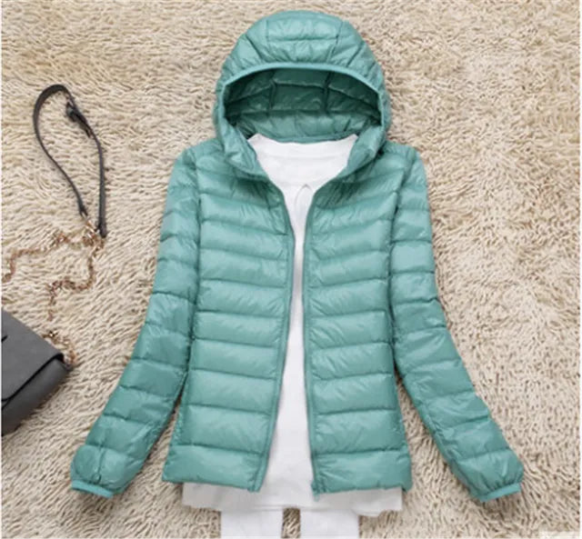 NOUVEAU RICHE Daunenmantel Kapuze Ultraleicht Packbar Federleichte Wärme - Winterjacke - Wintermäntel Damen Erbsengrün
