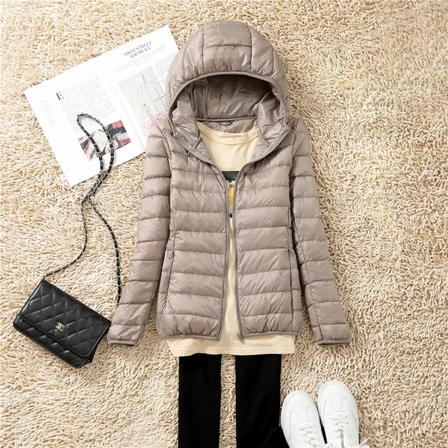 NOUVEAU RICHE Daunenmantel Kapuze Ultraleicht Packbar Federleichte Wärme - Winterjacke - Wintermäntel Damen Khakifarben