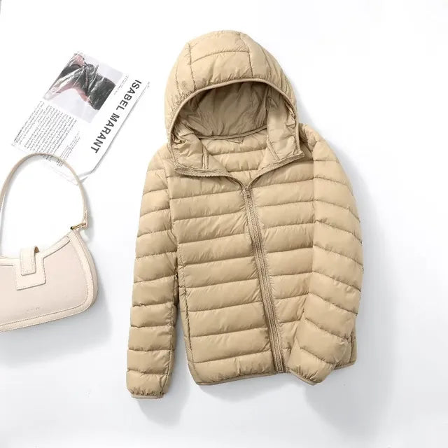 NOUVEAU RICHE Daunenmantel Kapuze Ultraleicht Packbar Federleichte Wärme - Winterjacke - Wintermäntel Damen Champagner