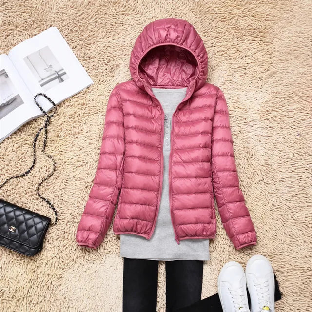 NOUVEAU RICHE Daunenmantel Kapuze Ultraleicht Packbar Federleichte Wärme - Winterjacke - Wintermäntel Damen Leder rosa