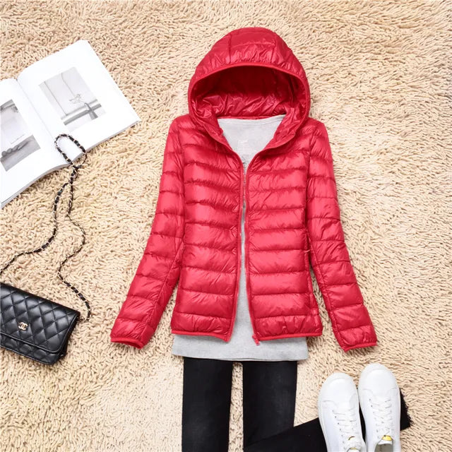 NOUVEAU RICHE Daunenmantel Kapuze Ultraleicht Packbar Federleichte Wärme - Winterjacke - Wintermäntel Damen Rot