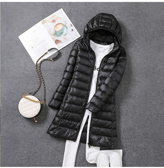 NOUVEAU RICHE Pufferjacke Ultraleicht Lang Packbar Nylon Schwarz Winter - Winterjacke - Wintermäntel Damen Schwarz