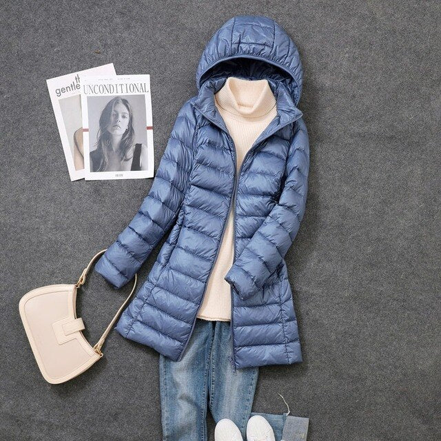 NOUVEAU RICHE Pufferjacke Ultraleicht Lang Packbar Nylon Schwarz Winter - Winterjacke - Wintermäntel Damen Haze Grau