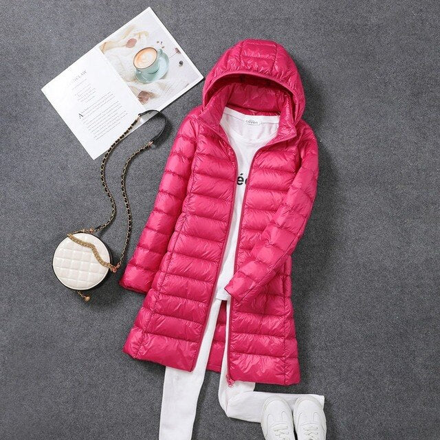 NOUVEAU RICHE Pufferjacke Ultraleicht Lang Packbar Nylon Schwarz Winter - Winterjacke - Wintermäntel Damen Rose