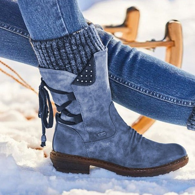 NOUVEAU RICHE Halbhohe Damenstiefel Aus Leder Mit Weicher Einlegesohle Blau