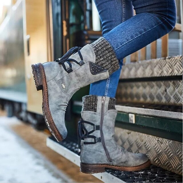 NOUVEAU RICHE Halbhohe Damenstiefel Aus Leder Mit Weicher Einlegesohle Grau