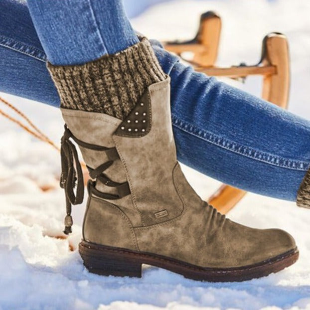 NOUVEAU RICHE Halbhohe Damenstiefel Aus Leder Mit Weicher Einlegesohle Braun