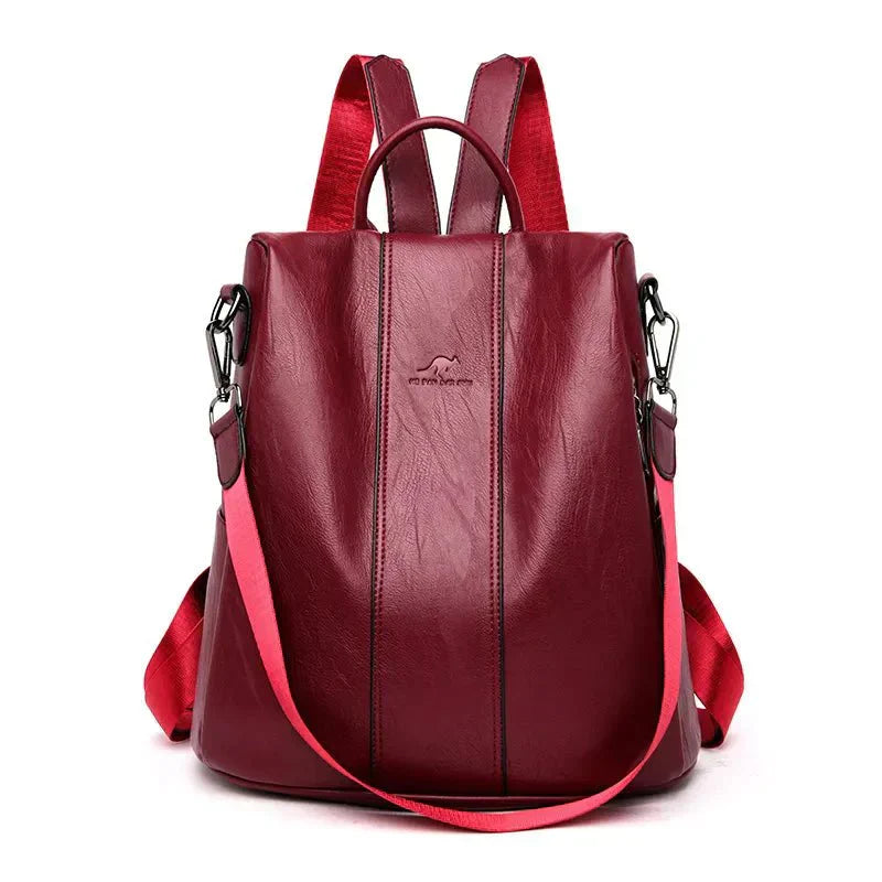 NOUVEAU RICHE Damen Moderner Rucksack Mit Zwei-Wege-Griff Diebstahlschutz - Backpack Weinrot