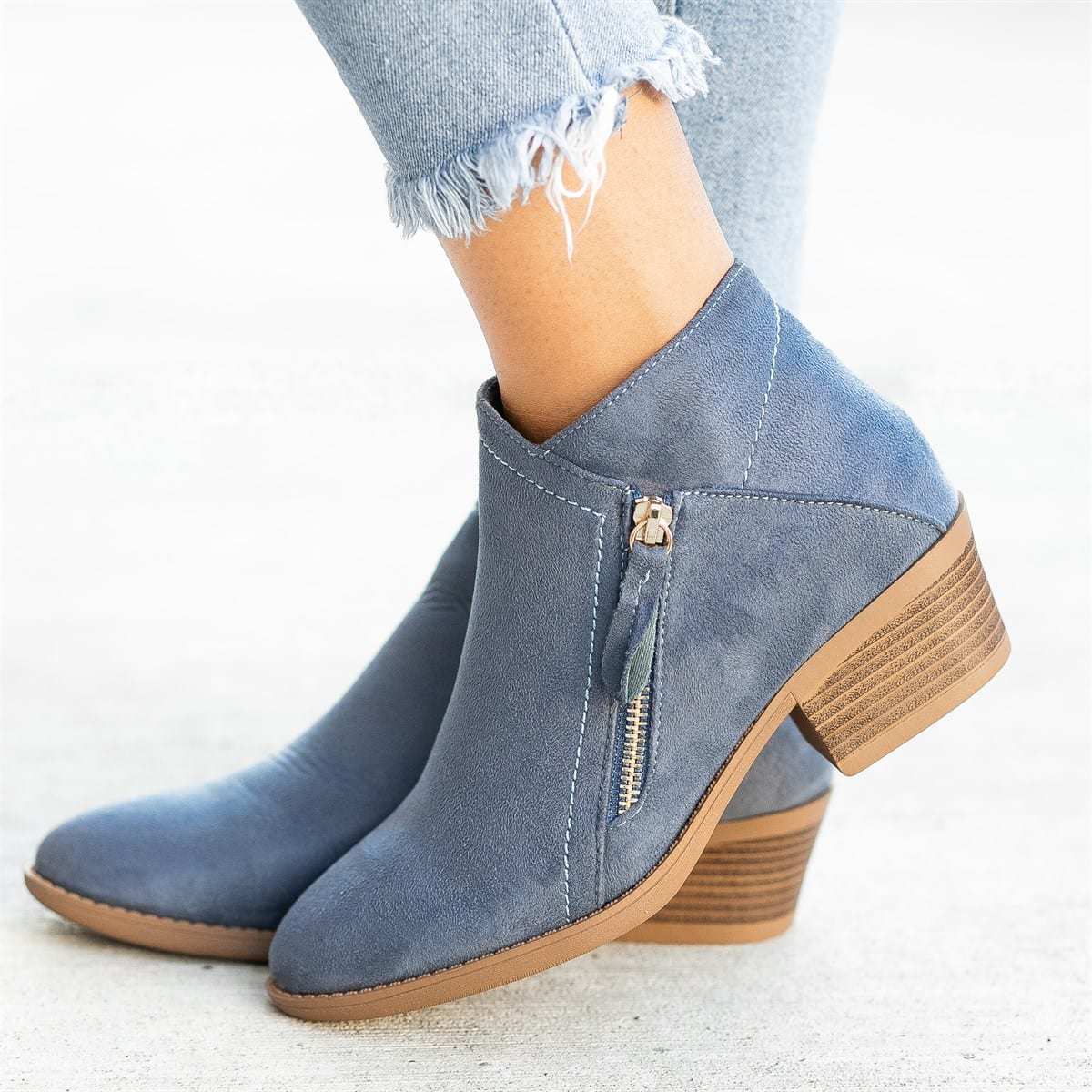 NOUVEAU RICHE Lederstiefel Damen Warm Gefüttert Rutschfeste Sohle Blau