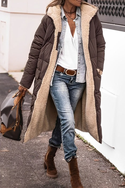 NOUVEAU RICHE Mantel Damen Lang Grau Warmer Wintermantel Stilvoll - Winterjacke - Wintermäntel Damen Braun