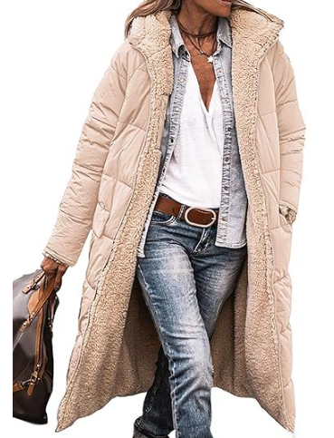 NOUVEAU RICHE Mantel Damen Lang Grau Warmer Wintermantel Stilvoll - Winterjacke - Wintermäntel Damen Beige